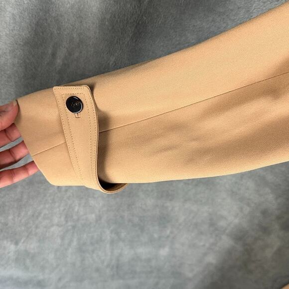 Theory Trench Coat Women Large Tan Overcoat Quiet Luxury Career Preppy Neutral - Picture 5 of 16